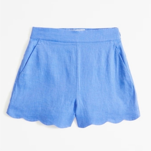 Abercrombie & Fitch Light Blue High Waisted Linen Shorts Scalloped Hem NWT - Picture 3 of 8